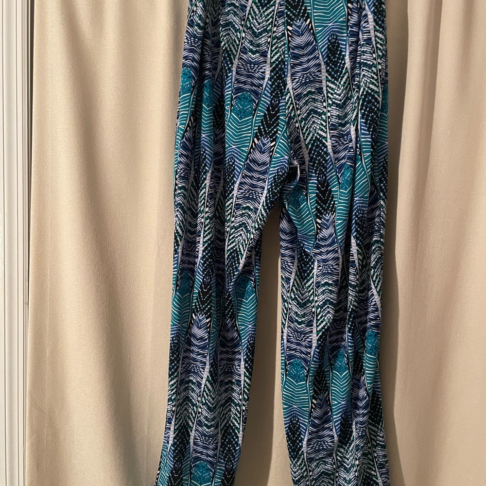 Blue,Green and White  Tropical Wide Leg Pants